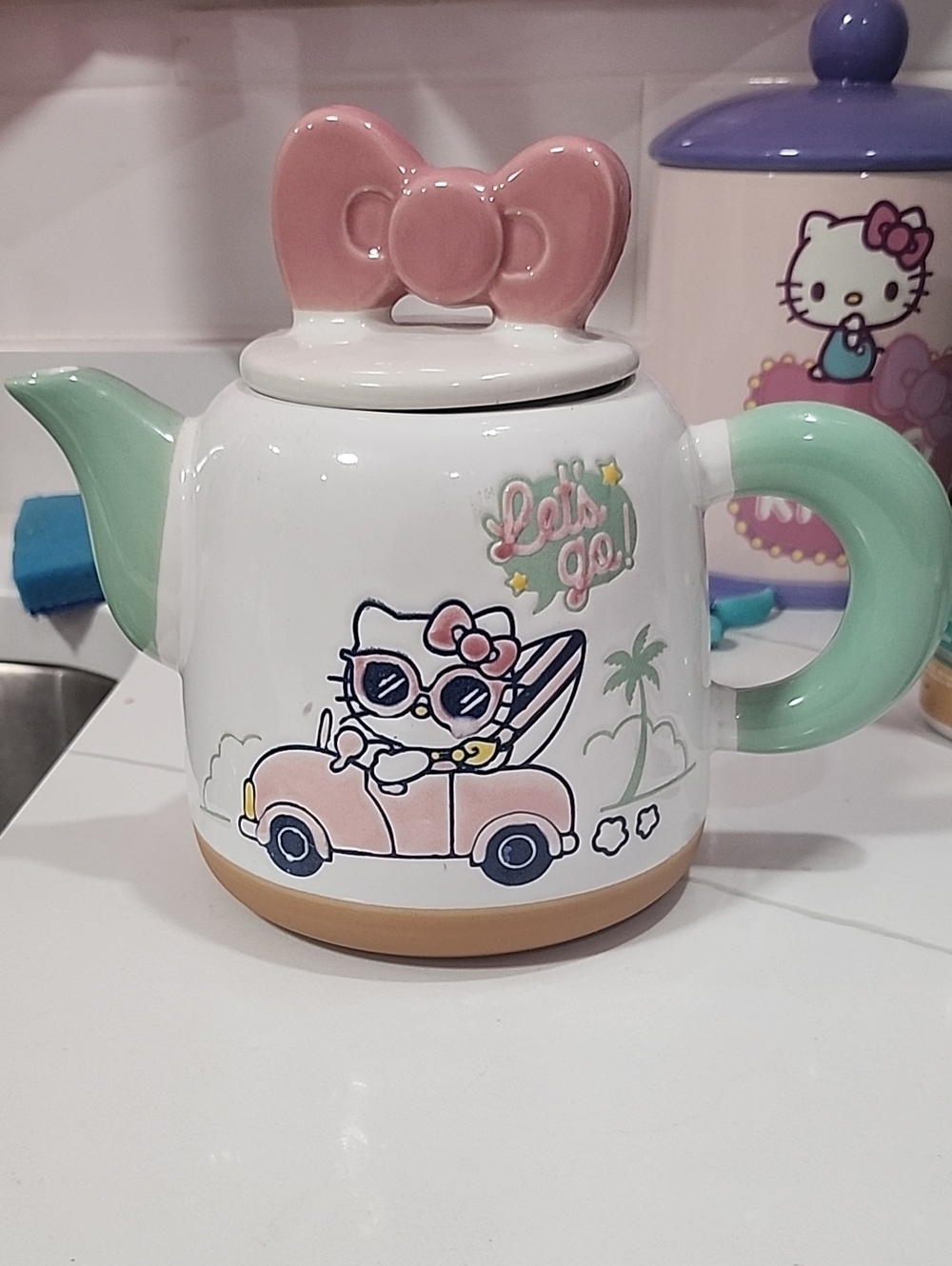 Hello Kitty Pastel Pink Mint Ceramic Teapot